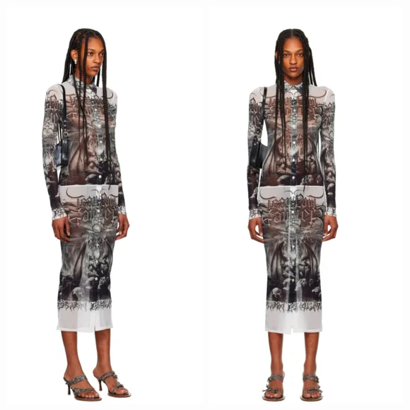 JEAN PAUL GAULTIEP Black & White 'The Diablo' Midi Shirt Dress Size XXS NWT - Picture 3 of 12